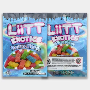 Fun and flavorful bear-shaped THC gummies with 1000mg per package from Liitt Exotics for sale near me we can you get this .